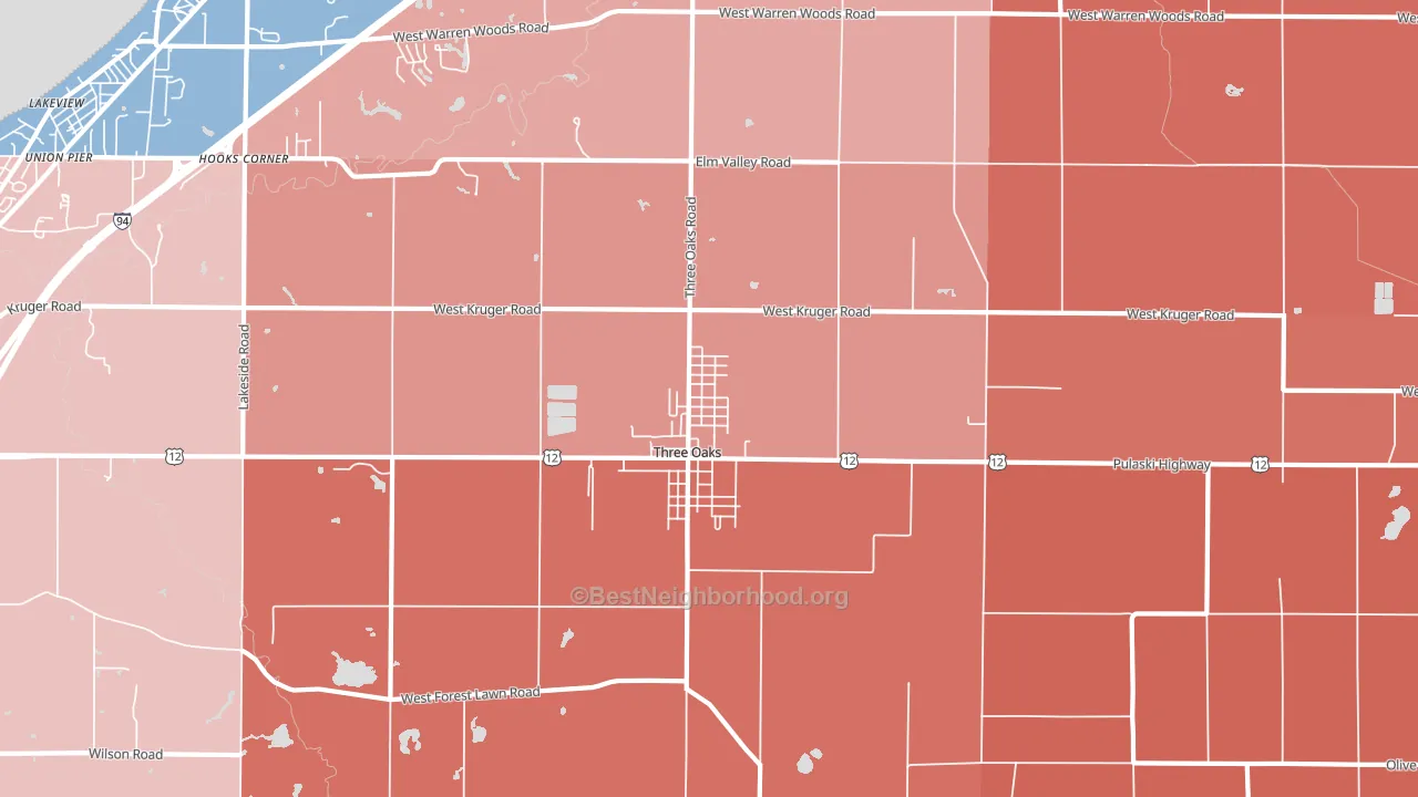 Three Oaks, MI block-group political-lean map