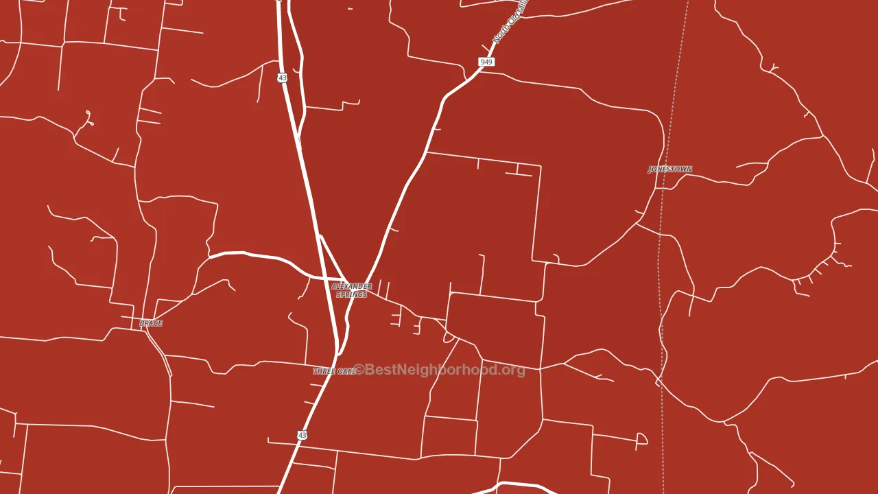 Three Oaks, TN block-group political-lean map