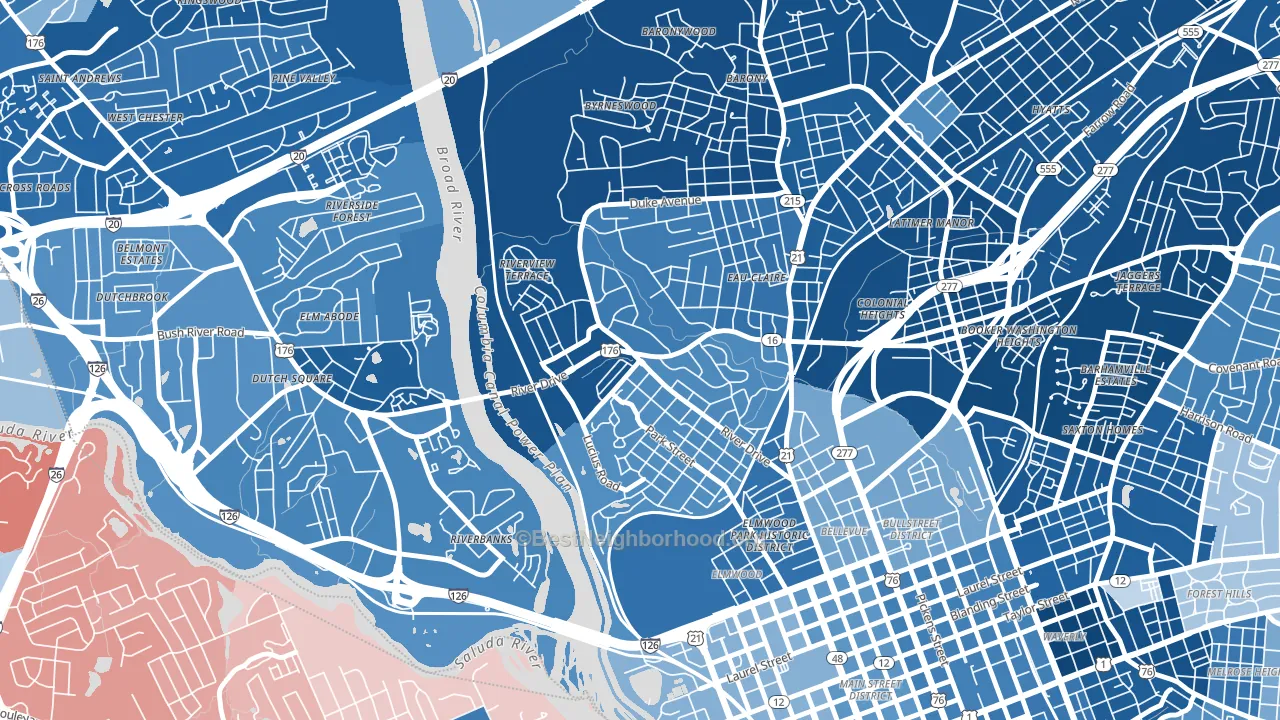 Three Points, Columbia, SC block-group political-lean map
