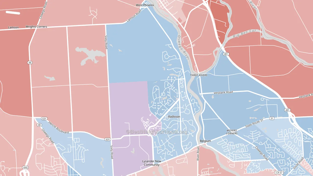 Three Rivers, NY block-group political-lean map