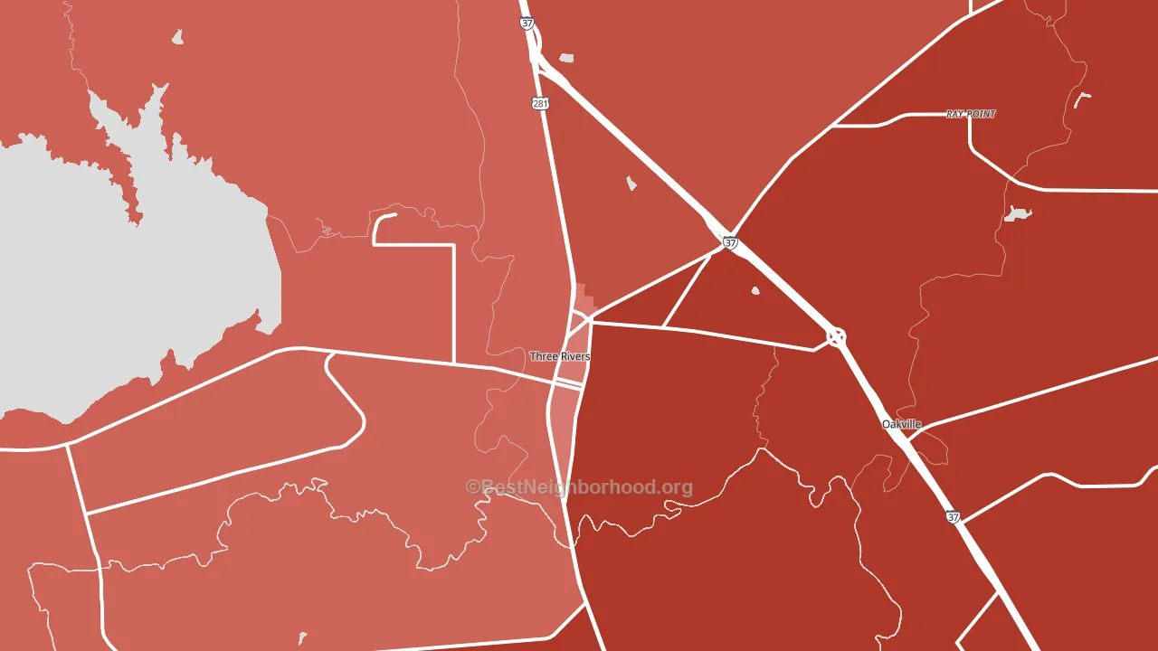 Three Rivers, TX block-group political-lean map