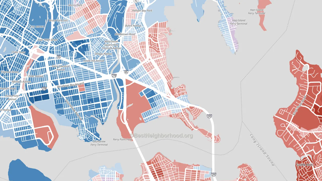 Throgs Neck-Edgewater Park, Bronx, NY block-group political-lean map
