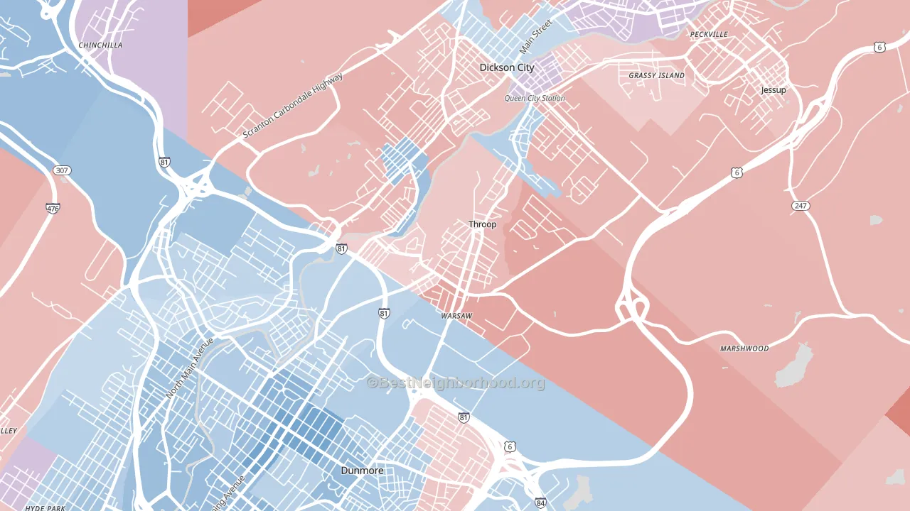 Throop, PA block-group political-lean map
