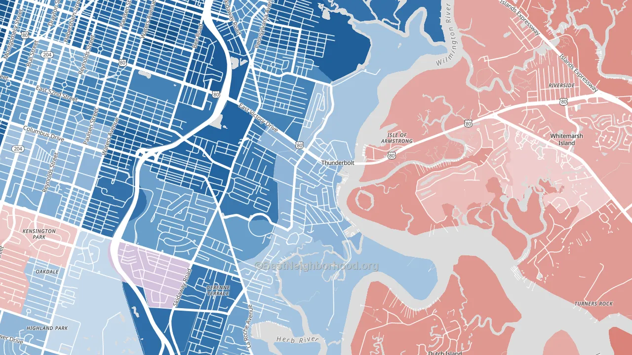 Thunderbolt, GA block-group political-lean map