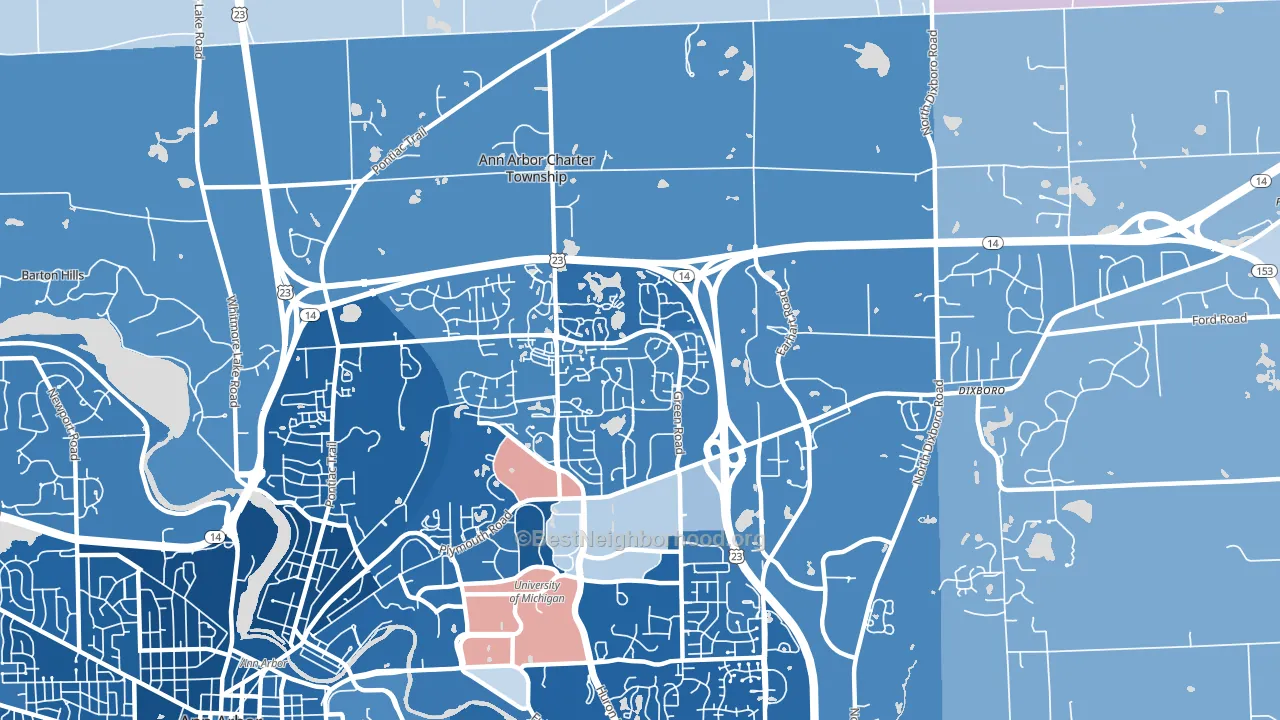 Thurston, Ann Arbor, MI block-group political-lean map