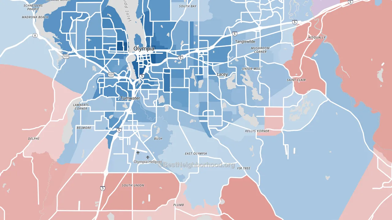 Thurston County, WA block-group political-lean map