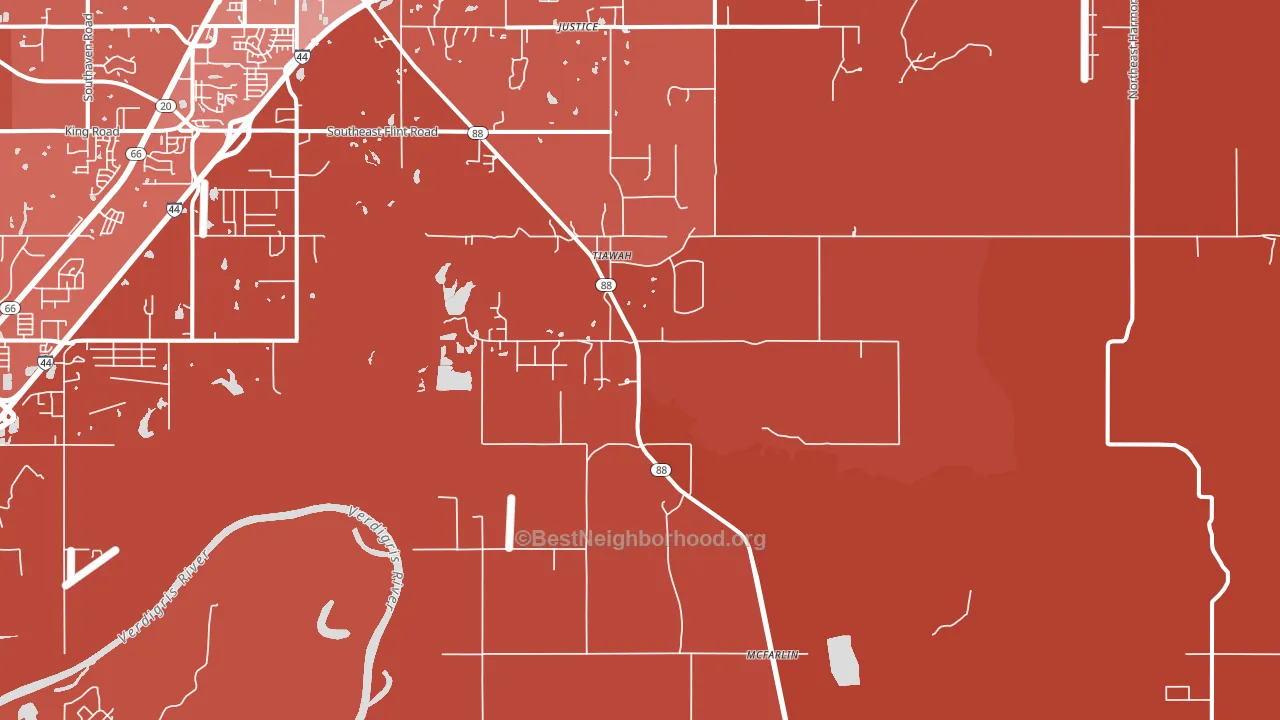 Tiawah, OK block-group political-lean map
