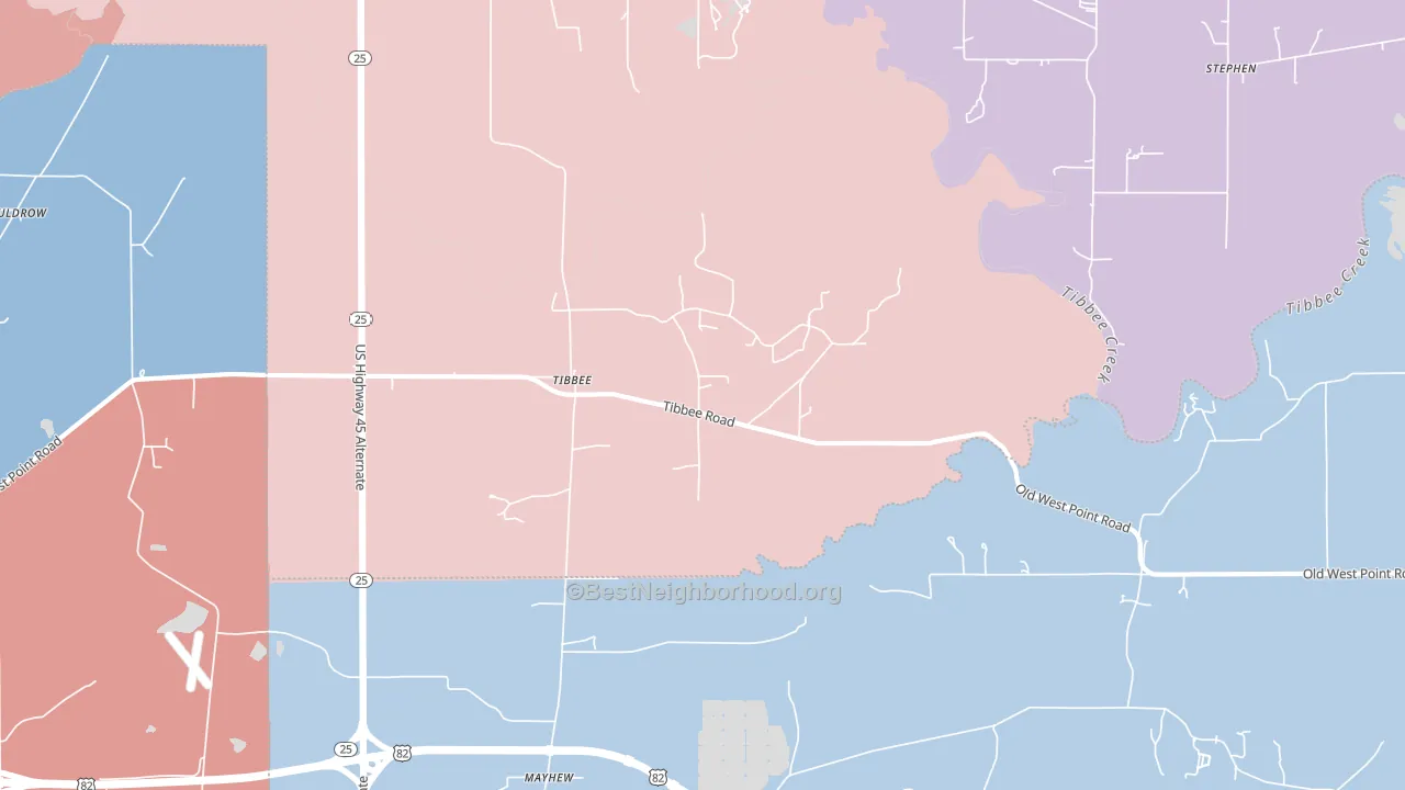 Tibbee, MS block-group political-lean map