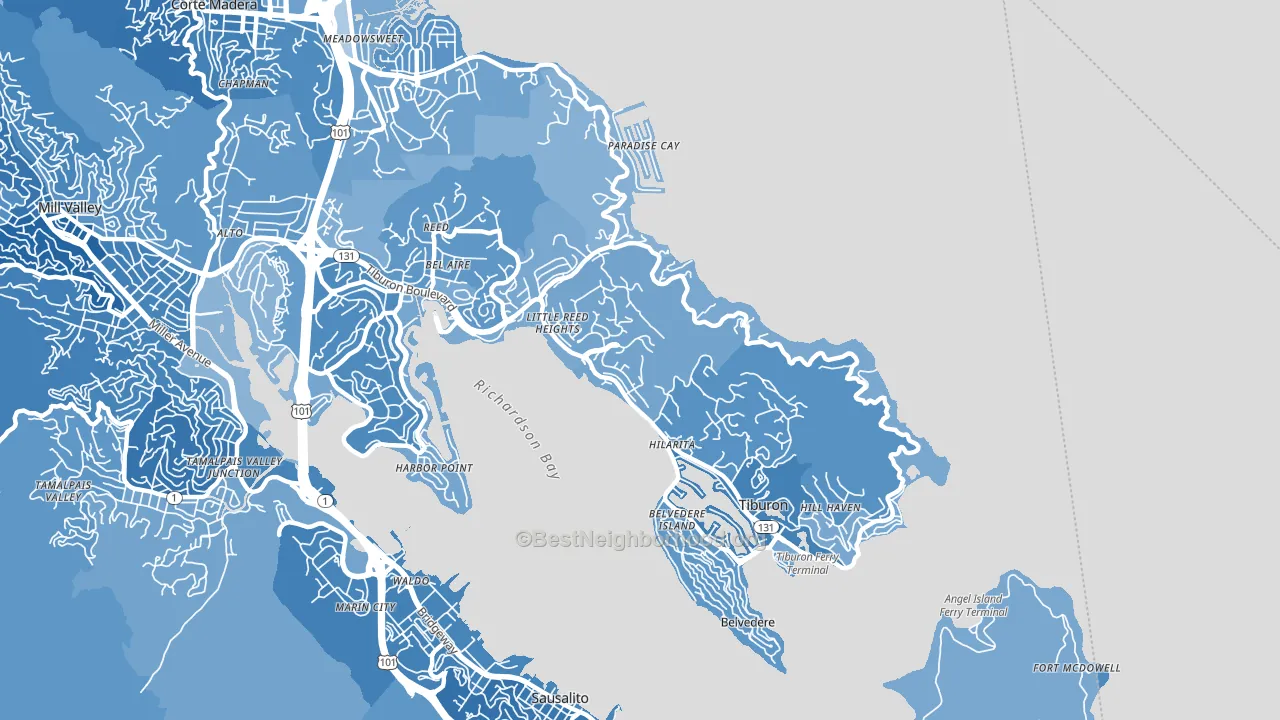 Tiburon, CA block-group political-lean map