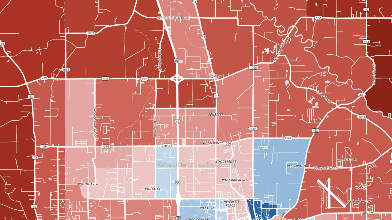 Tickfaw, LA block-group political-lean map