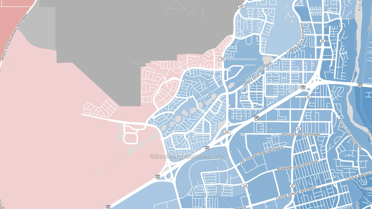Tierra Oeste, Albuquerque, NM block-group political-lean map