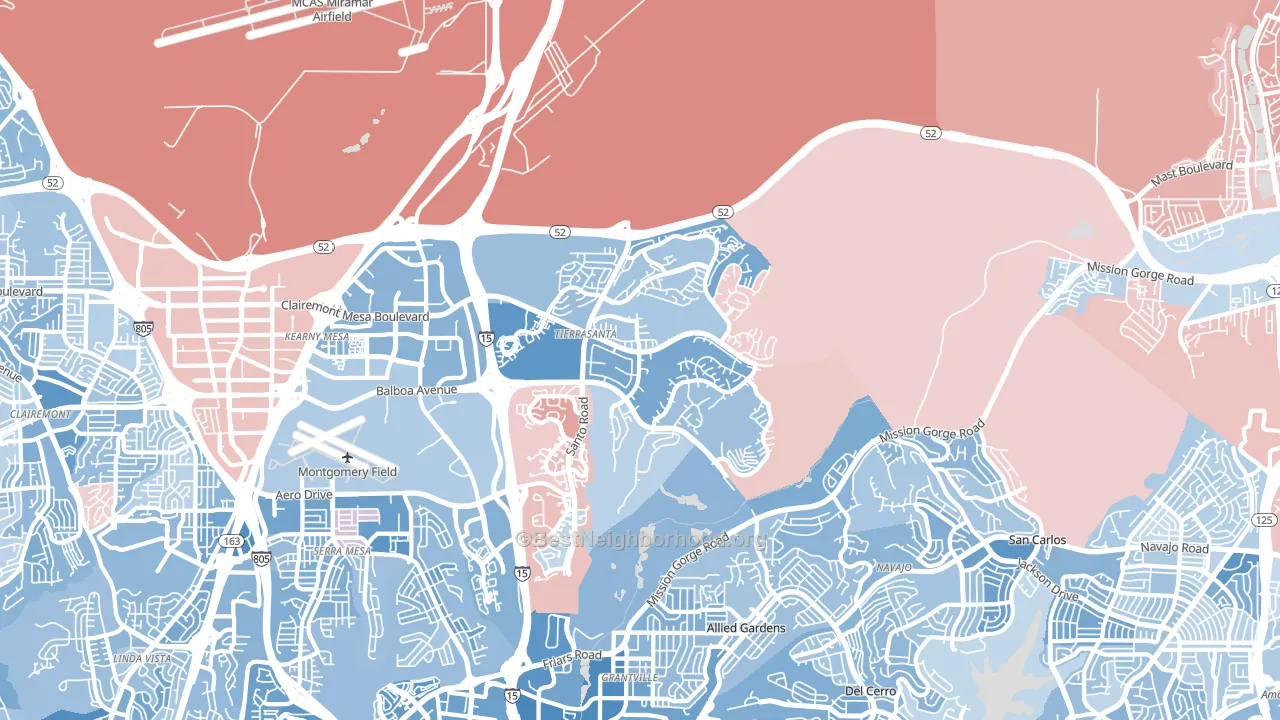 Tierrasanta, San Diego, CA block-group political-lean map