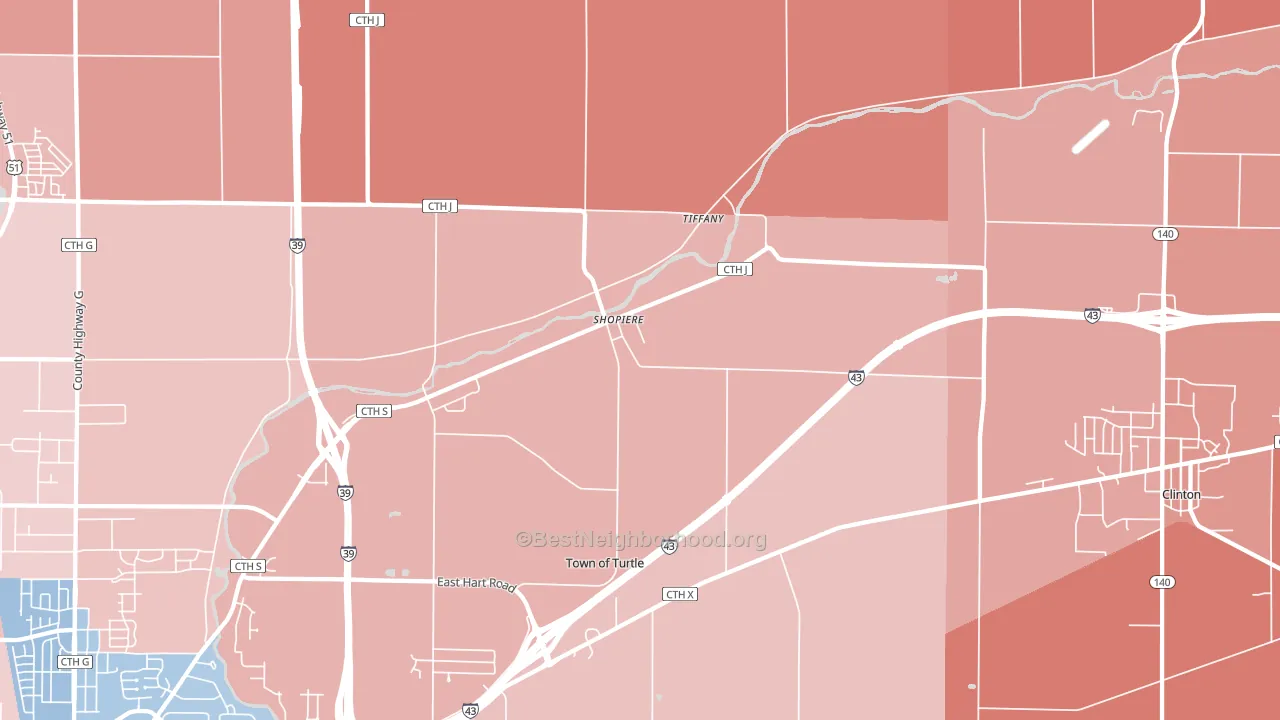 Tiffany, WI block-group political-lean map