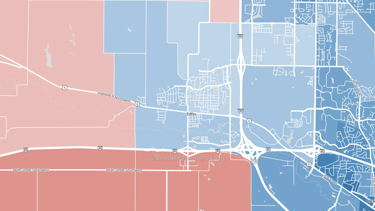 Tiffin, IA block-group political-lean map