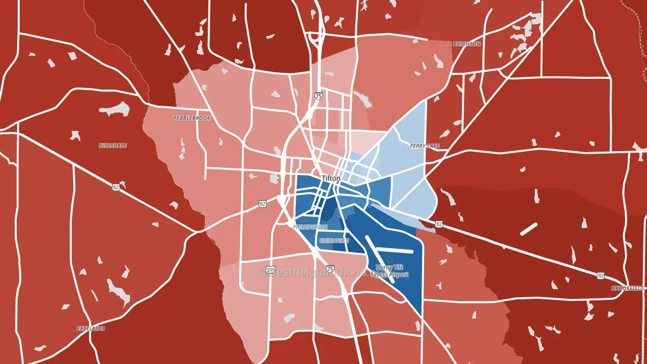 Tift County, GA block-group political-lean map