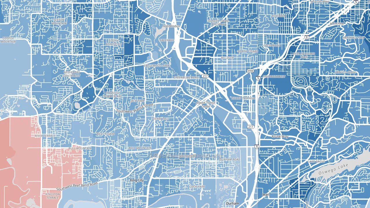 Tigard, OR block-group political-lean map