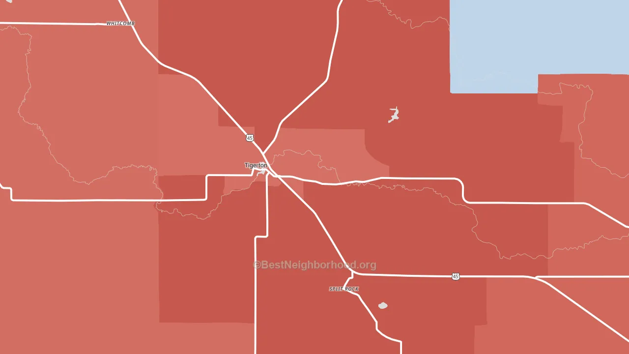 Tigerton, WI block-group political-lean map
