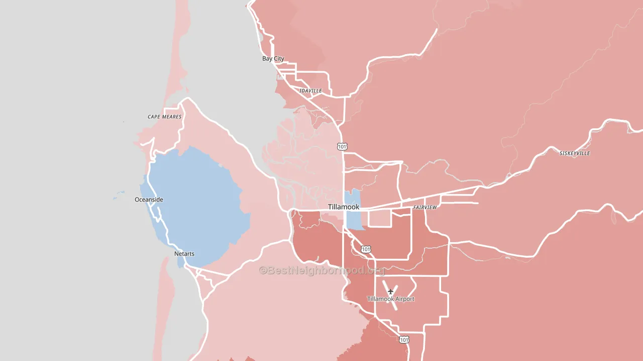Tillamook County, OR block-group political-lean map