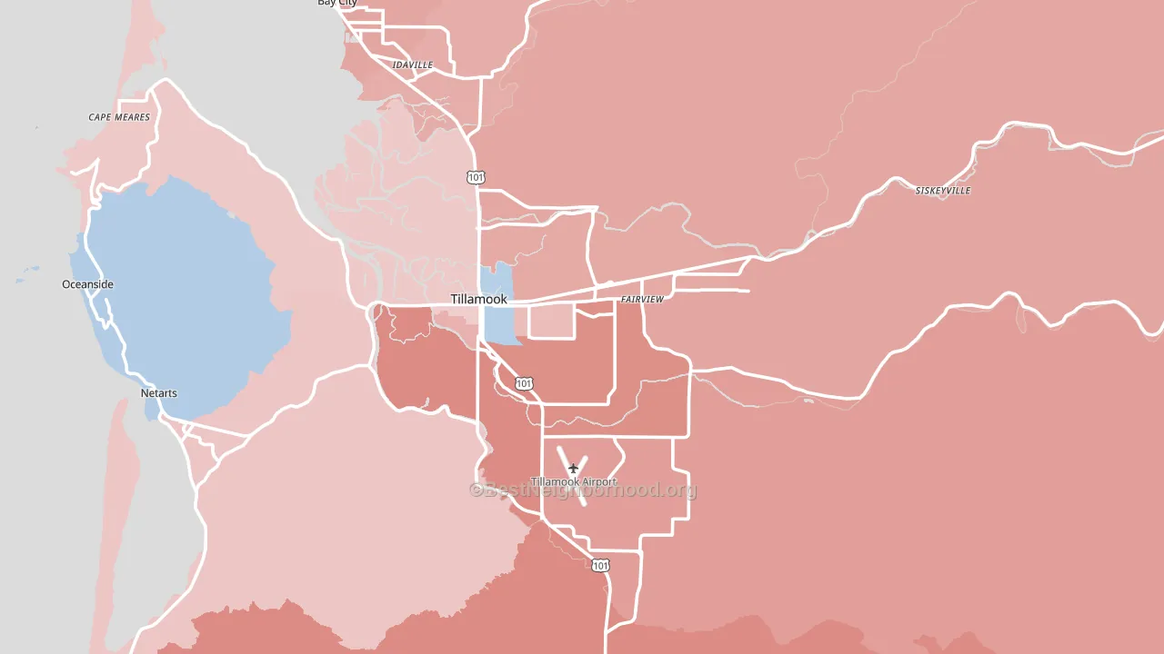 Tillamook, OR block-group political-lean map