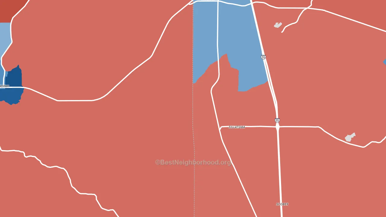 Tillatoba, MS block-group political-lean map