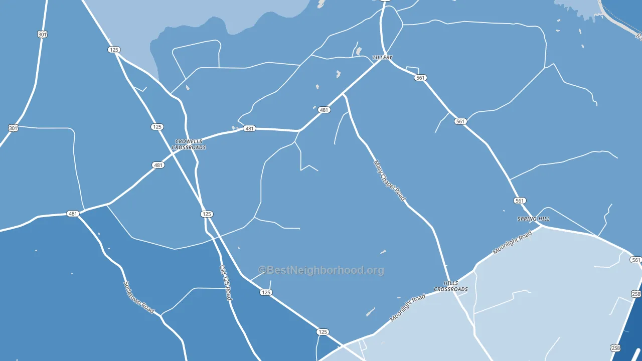 Tillery, NC block-group political-lean map