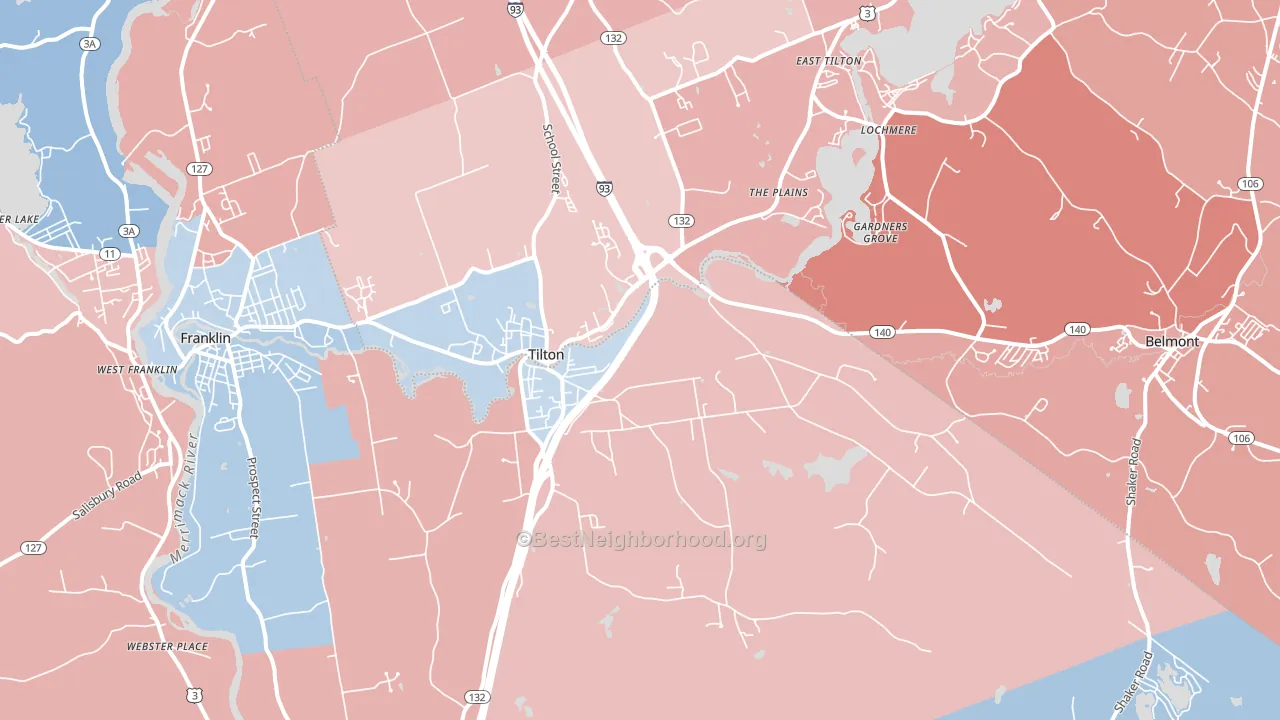 Tilton, NH block-group political-lean map