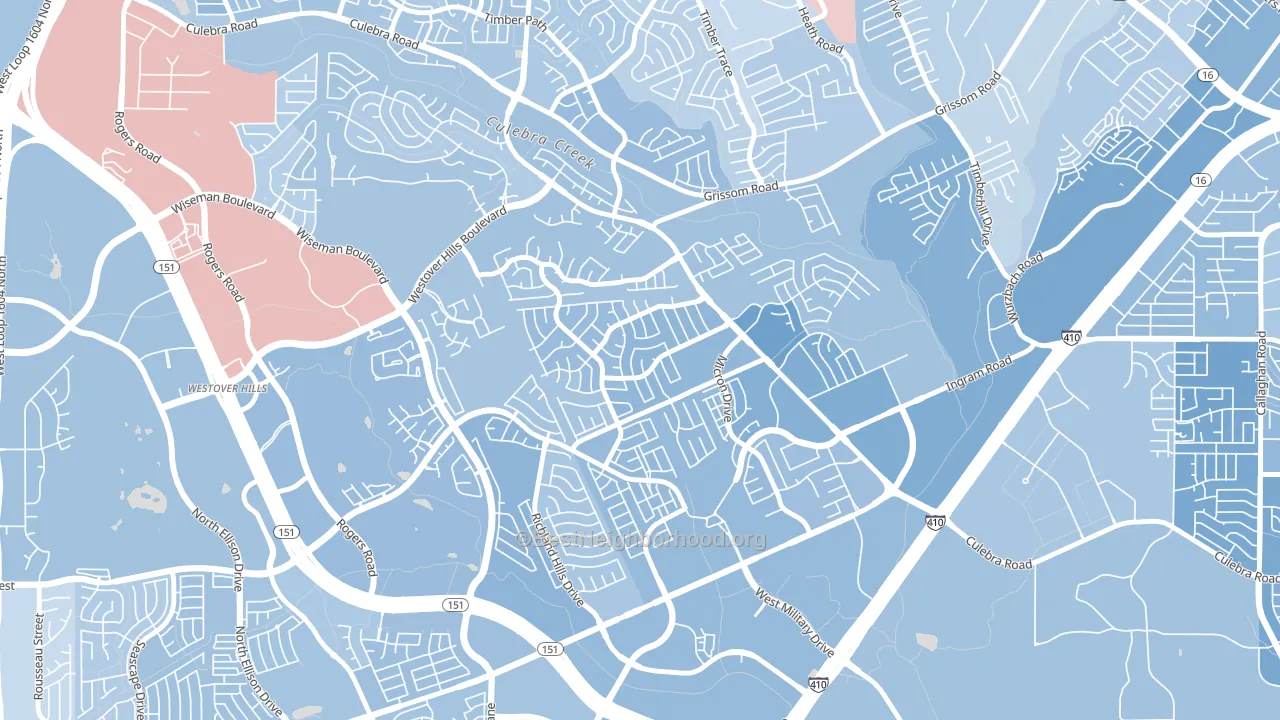 Timber Ridge, San Antonio, TX block-group political-lean map