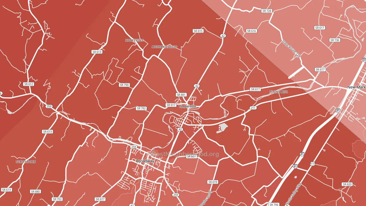 Timberville, VA block-group political-lean map