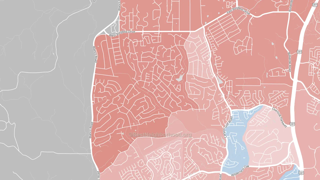 Timberwood Park, San Antonio, TX block-group political-lean map