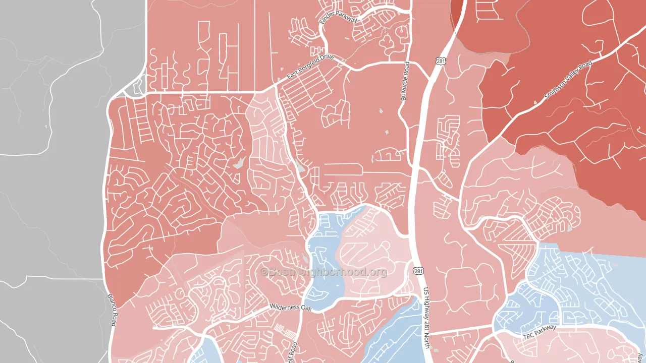Timberwood Park, TX block-group political-lean map