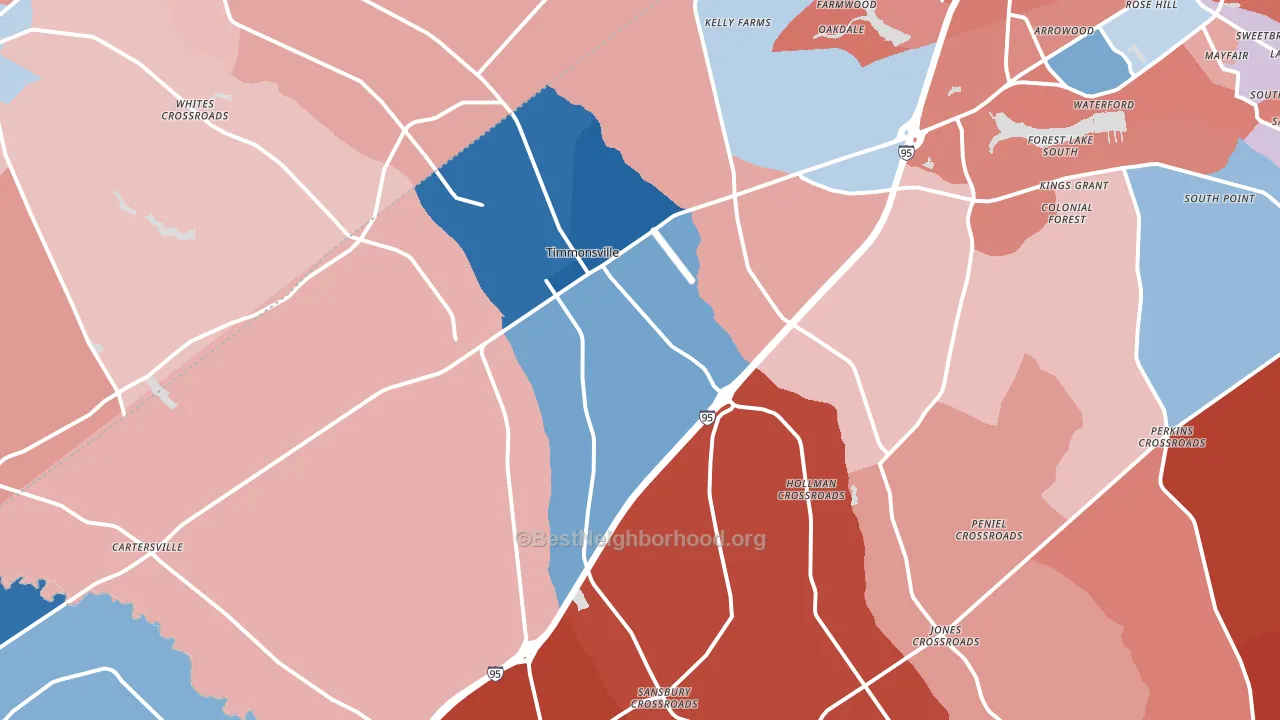 Timmonsville, SC block-group political-lean map