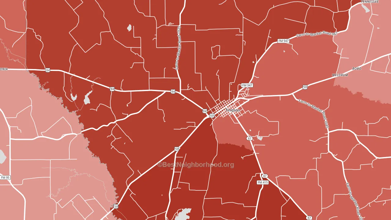 Timpson, TX block-group political-lean map