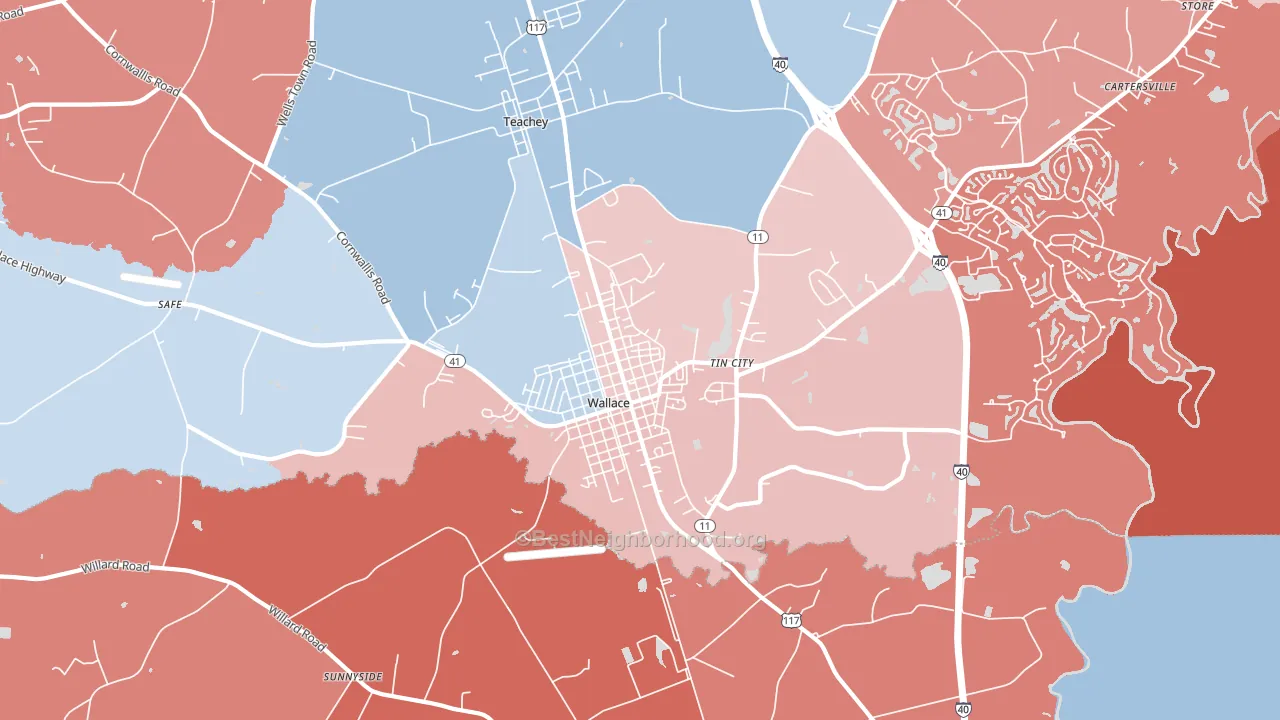 Tin City, NC block-group political-lean map