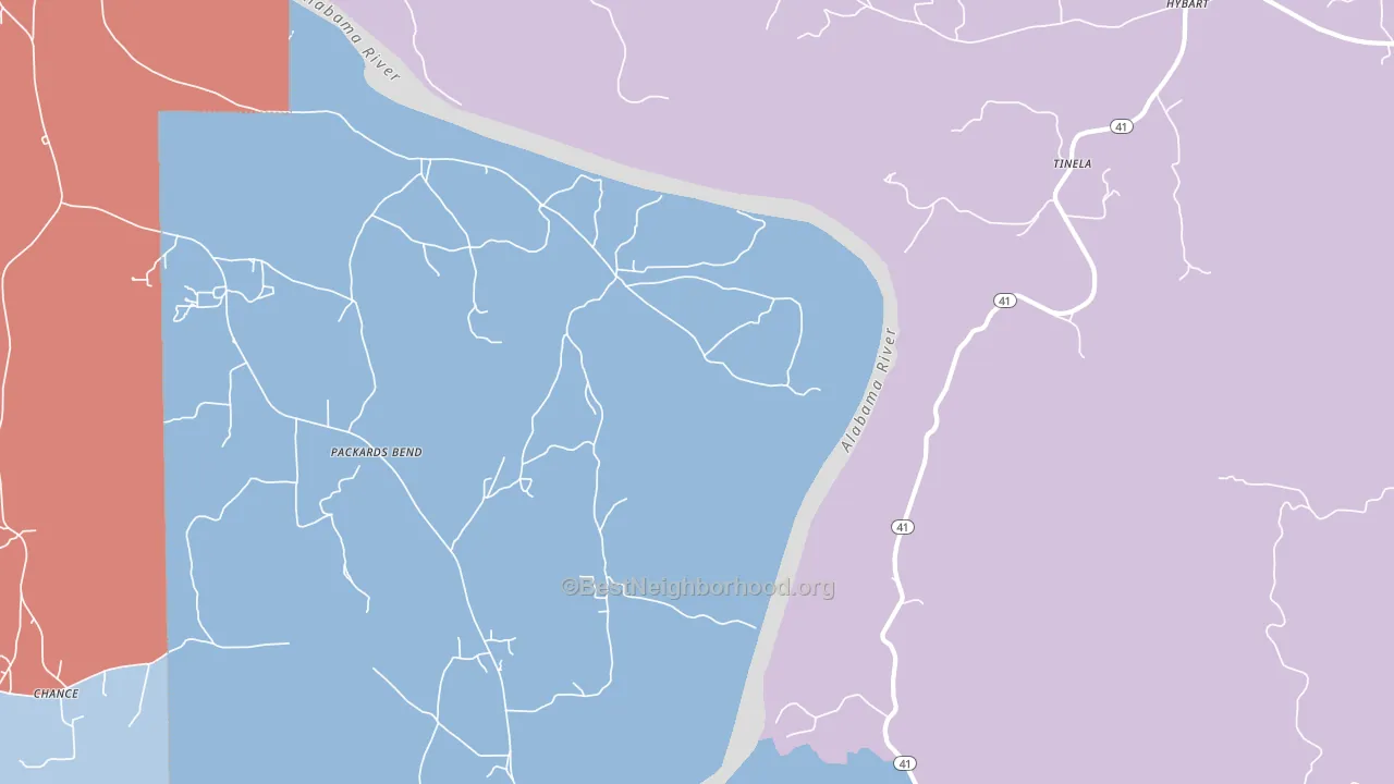 Tinela, AL block-group political-lean map