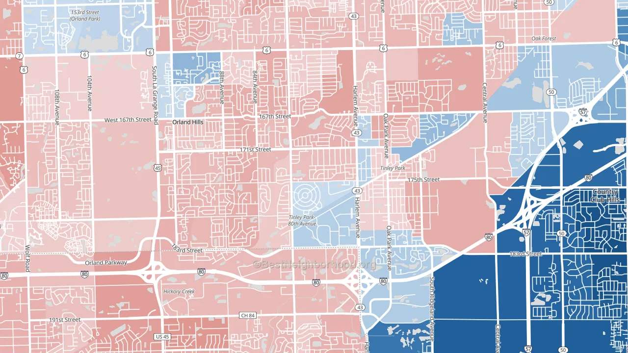 Tinley Park, IL block-group political-lean map