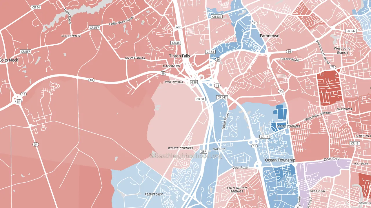 Tinton Falls, NJ block-group political-lean map