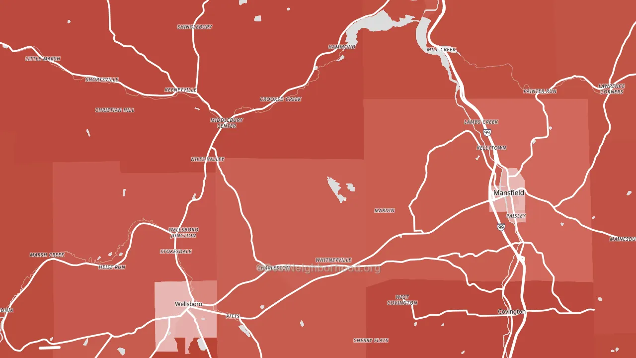 Tioga County, PA block-group political-lean map