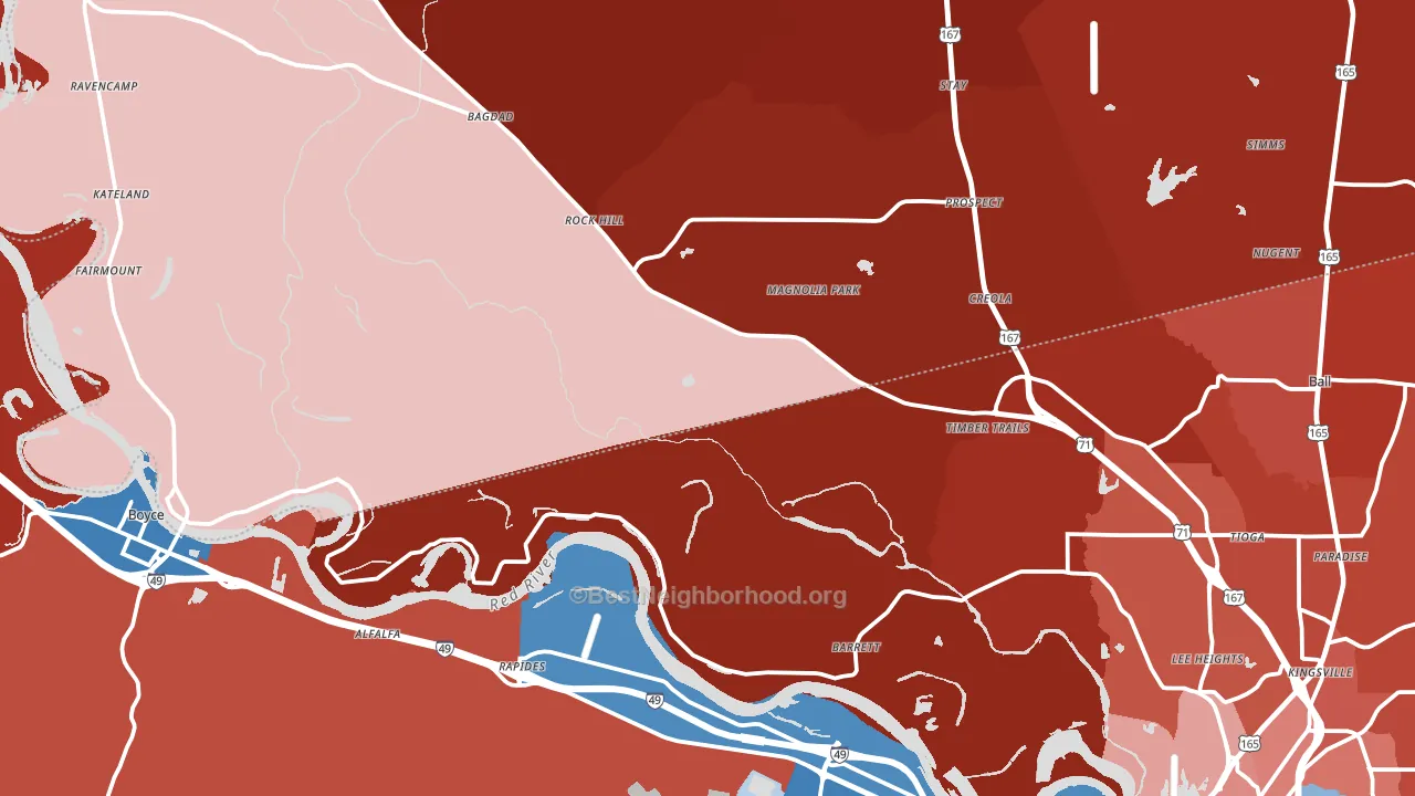 Tioga, LA block-group political-lean map