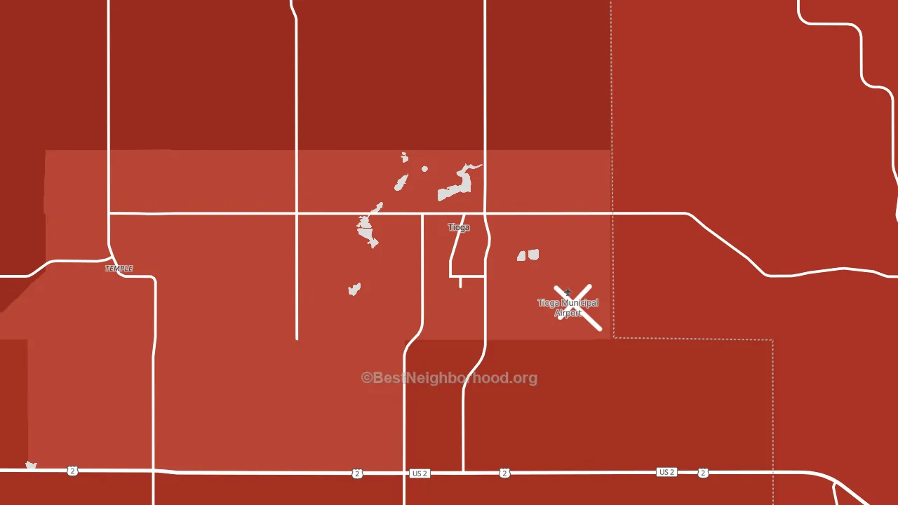 Tioga, ND block-group political-lean map
