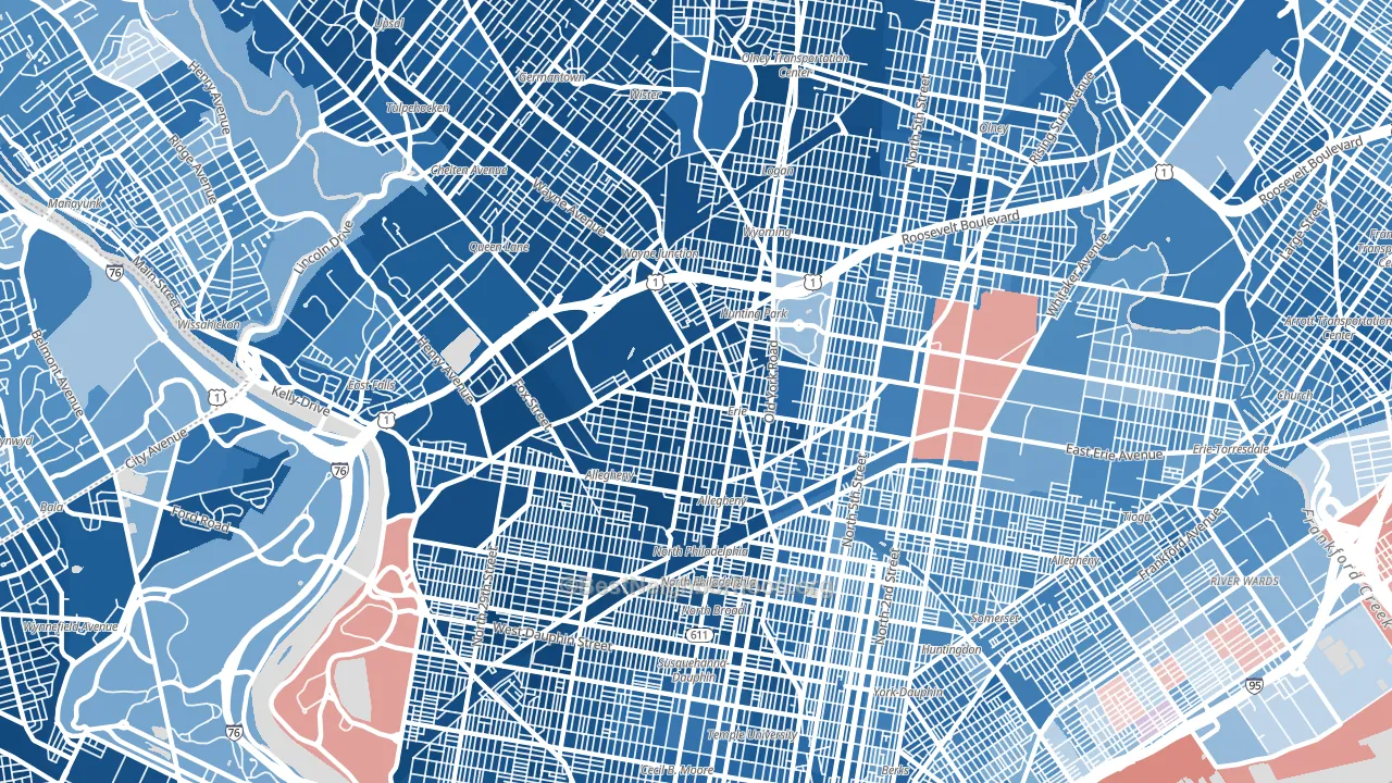 Tioga-Nicetown, Philadelphia, PA block-group political-lean map