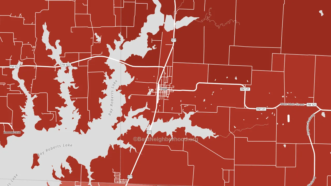 Tioga, TX block-group political-lean map