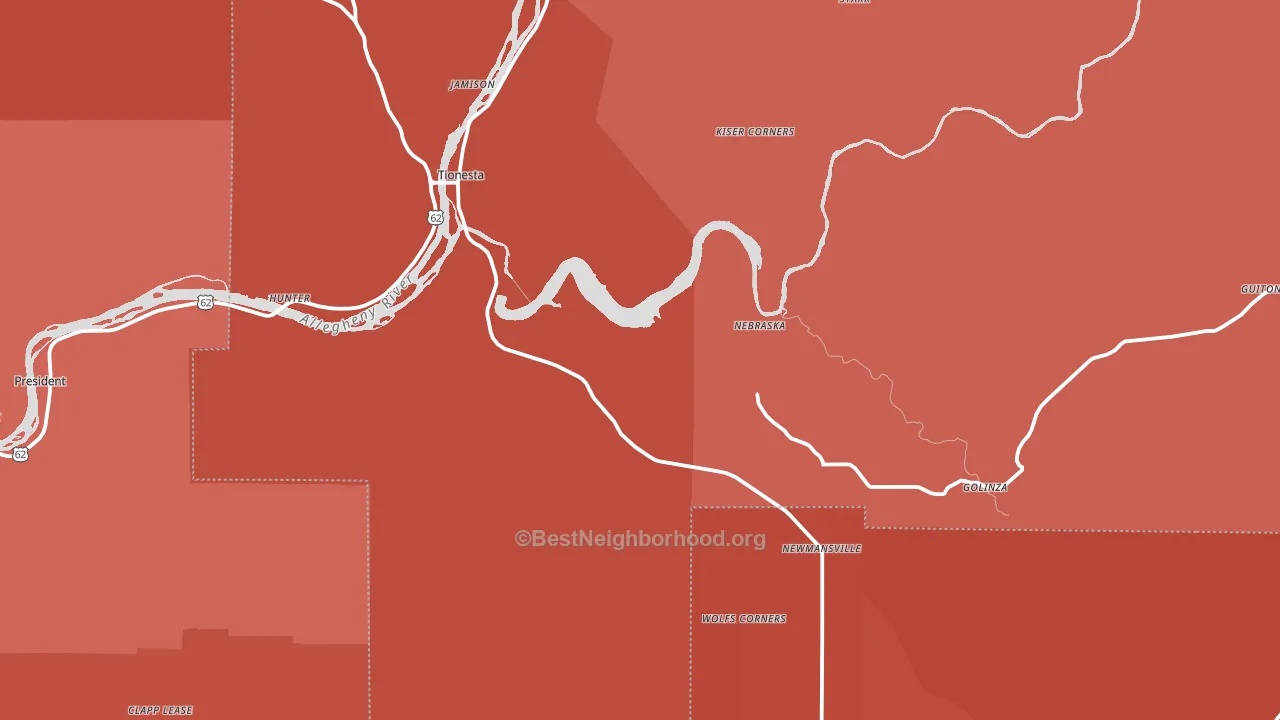 Tionesta, PA block-group political-lean map