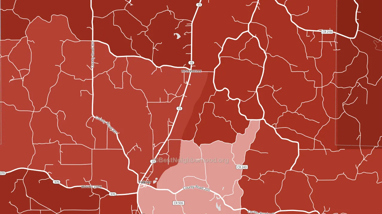 Tiplersville, MS block-group political-lean map