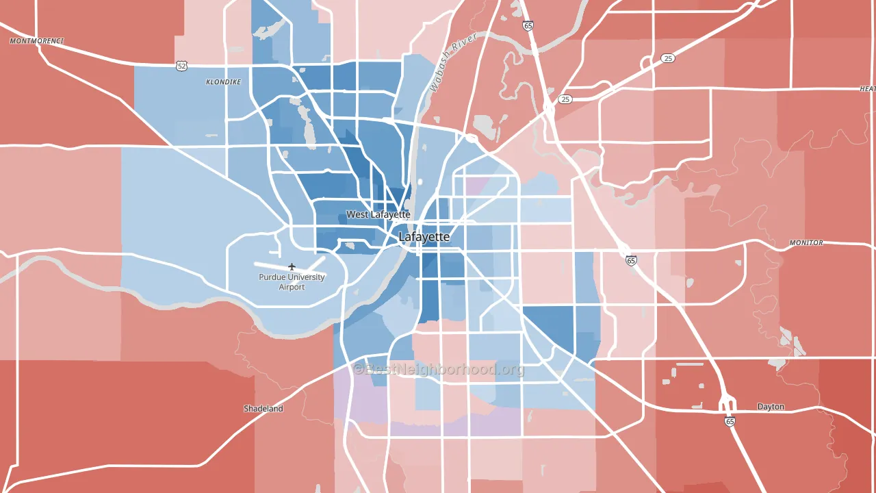Tippecanoe County, IN block-group political-lean map