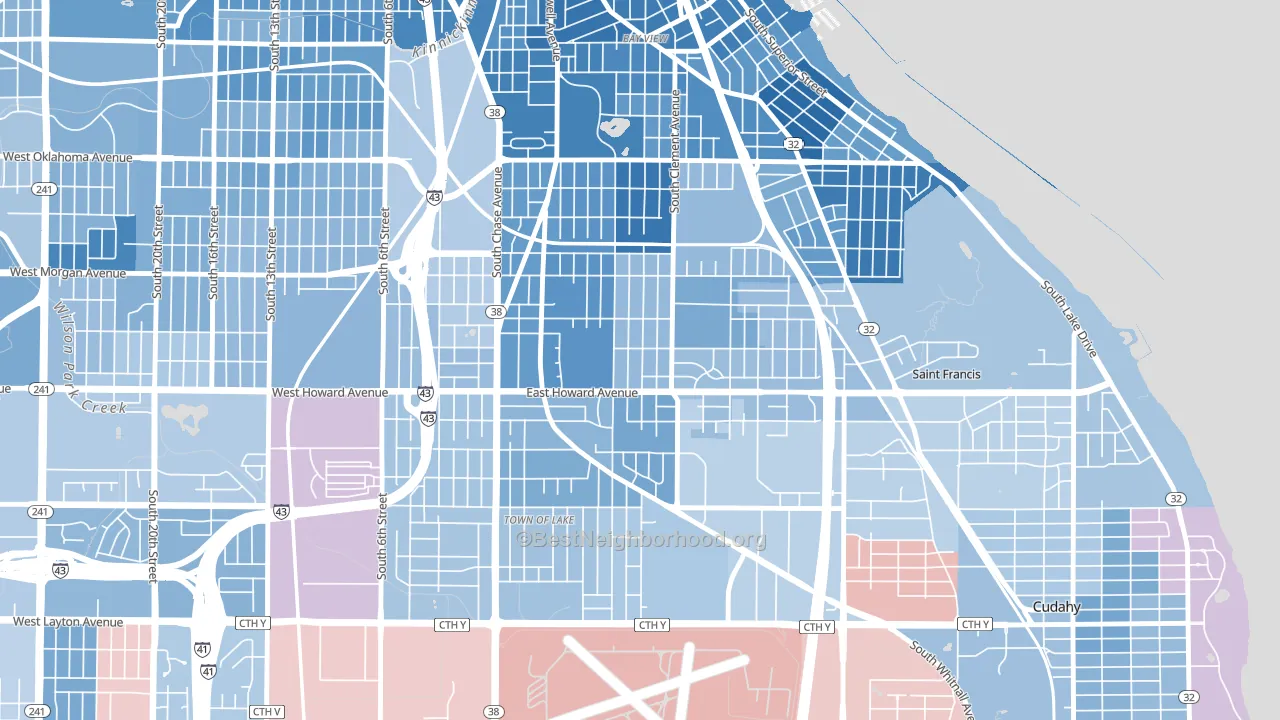 Tippecanoe, Milwaukee, WI block-group political-lean map