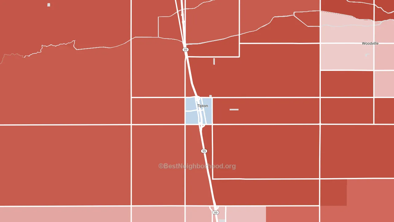 Tipton, CA block-group political-lean map