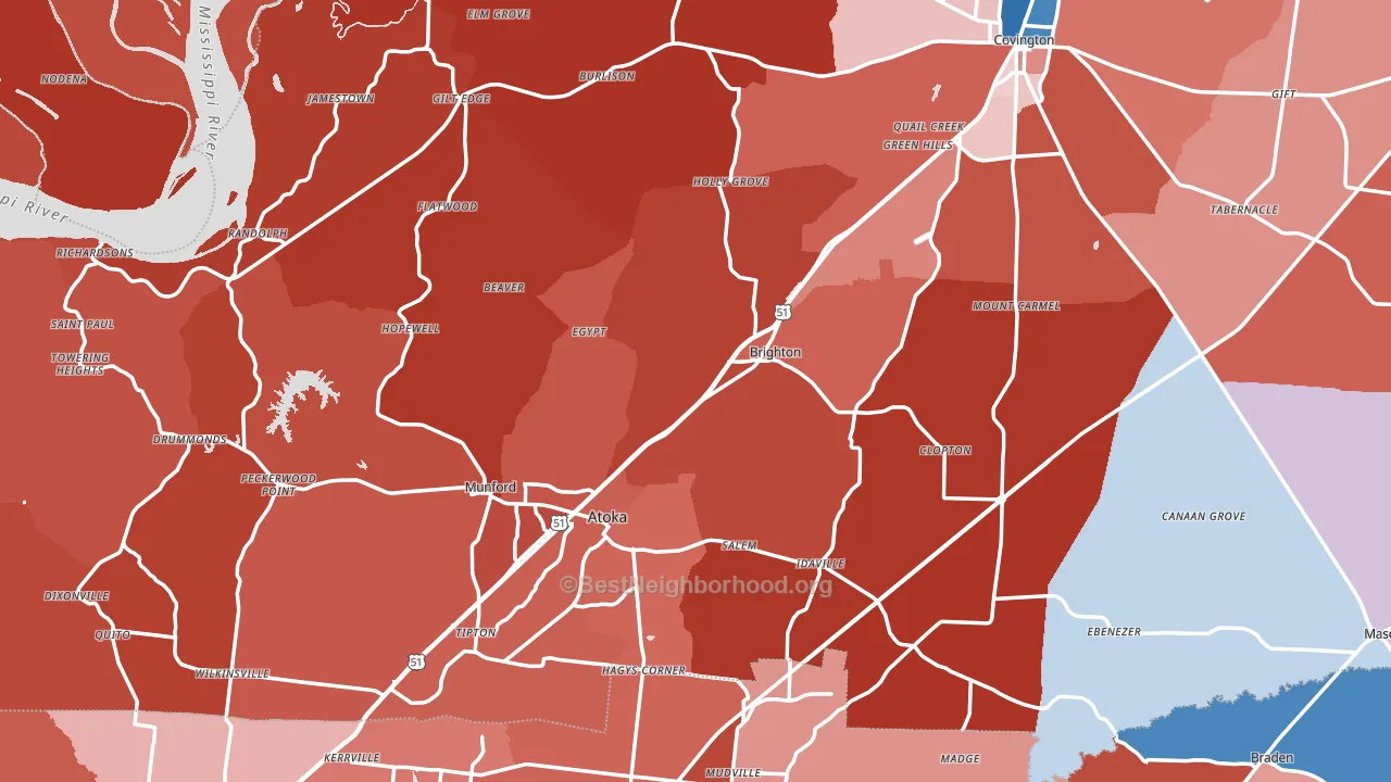 Tipton County, TN block-group political-lean map