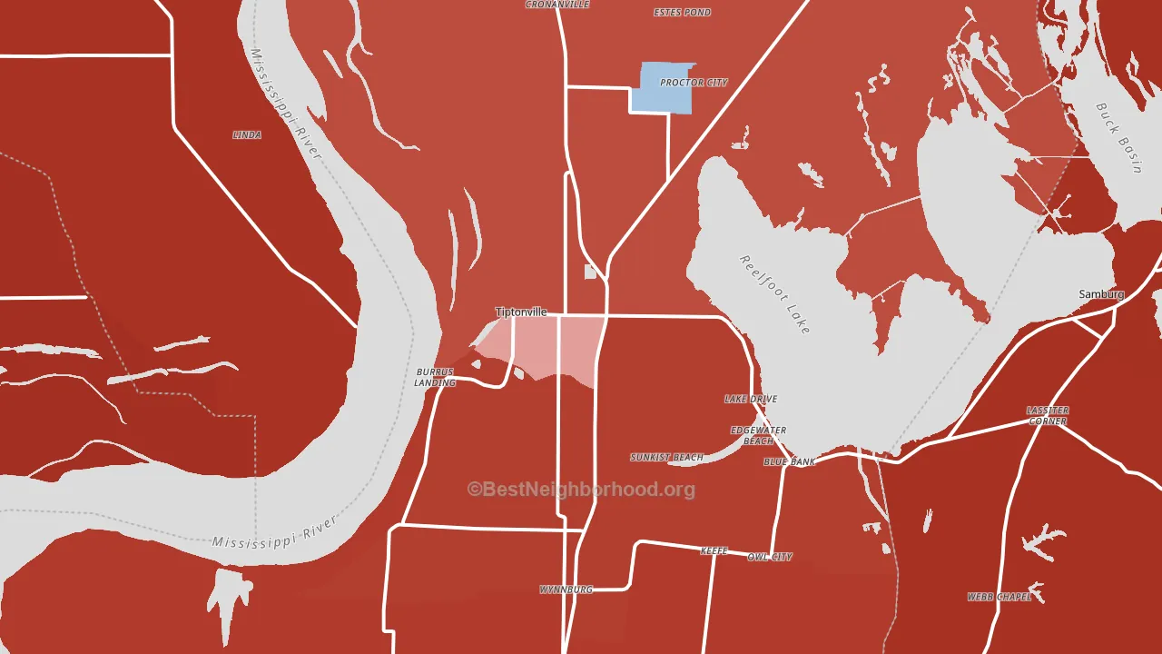 Tiptonville, TN block-group political-lean map