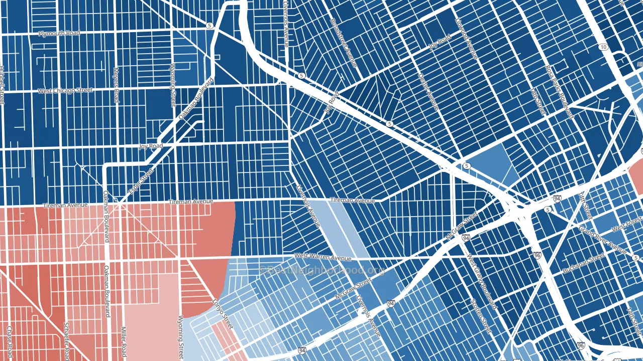 Tireman, Detroit, MI block-group political-lean map