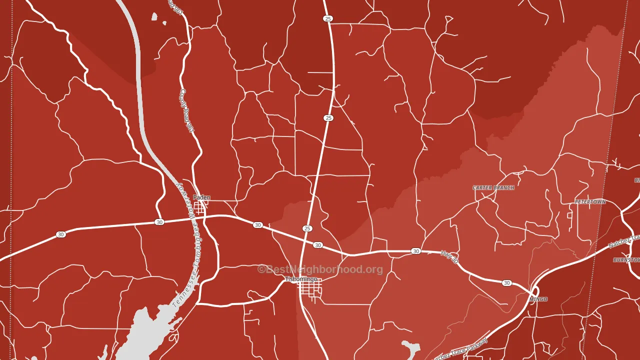 Tishomingo, MS block-group political-lean map